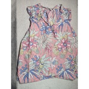 Talbots Women's Tropical Floral Parrot Print Sleeveless Blouse Size L Pink Cotto